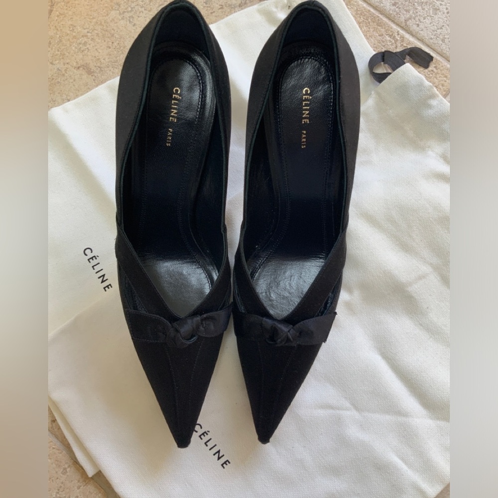 Celine Black Satin Dressy Women's Heels shoes
